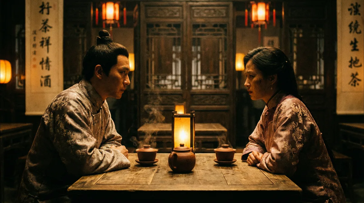 羞羞漫画古装剧情片拍摄剧照-茶馆对话场景